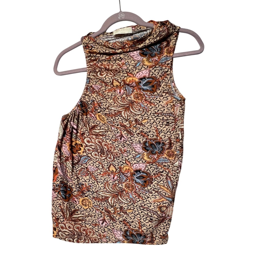 Ulla Johnson Womens Top Funnel Neck Sleeveless Floral Cotton S Brown Boho Shirt